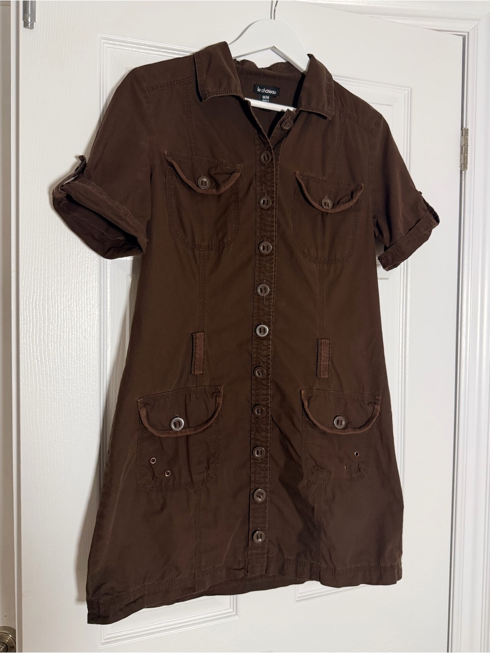Vintage Le Château Brown Utility Safari Shirt Dress – M
